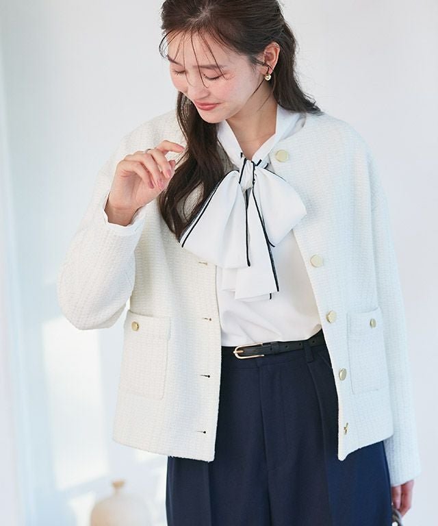 【ピエロ/Pierrot】のツイードノーカラージャケット インテリア・キッズ・メンズ・レディースファッション・服の通販 founy(ファウニー) 　ファッション　Fashion　レディースファッション　Fashion for Women　アウター　Coat / Outerwear Collection　レディースジャケット・軽アウター　Jackets　ノーカラージャケット / シンプル上品コーデ　Collarless Jackets　ツイード　Twill, Twill Weave　プチプライス・低価格　Affordable / Budget Price　エレガント 上品　Elegant　166cm / オフホワイト / M|ID: prp329100004987868 ipo3291000000037366002