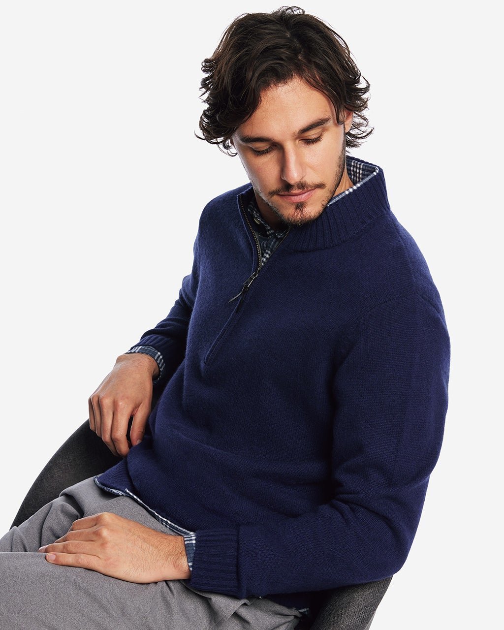 【ドゥクラッセ/DoCLASSE / MEN】のピュアカシミヤセーターハーフジップ インテリア・キッズ・メンズ・レディースファッション・服の通販 founy(ファニー) 　ファッション　Fashion　メンズファッション　Fashion for Men　インナー　Innerwear　カットソー　Cut and Sewn Top　ジップ　Zip, Zipper　セーター　Sweater, Knitwear　メンズ　Men's, Menswear　ミッドナイトブルー|ID: prp329100003115510 ipo3291000000028256442