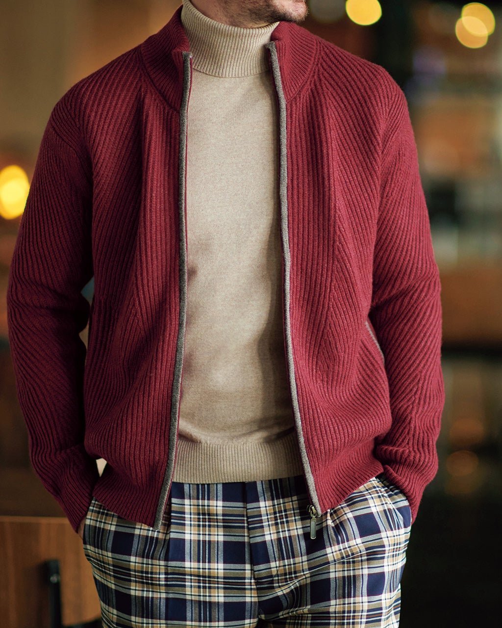 【ドゥクラッセ/DoCLASSE / MEN】のリブ編みハイネック ジップカーディガン インテリア・キッズ・メンズ・レディースファッション・服の通販 founy(ファニー) 　ファッション　Fashion　メンズファッション　Fashion for Men　おすすめ　Recommended / Our Picks　カットソー　Cut and Sewn Top　カーディガン　Cardigan, Knitwear　タートルネック　Turtleneck, High Neck　ハイネック　High Neck, Mock Neck　フィット　Fit, Slim Fit　メンズ　Men's, Menswear　ランダム　Random, Irregular　エレガント 上品　Elegant　畦　Ribbed Knit　ダークレッド|ID: prp329100003115568 ipo3291000000028256204
