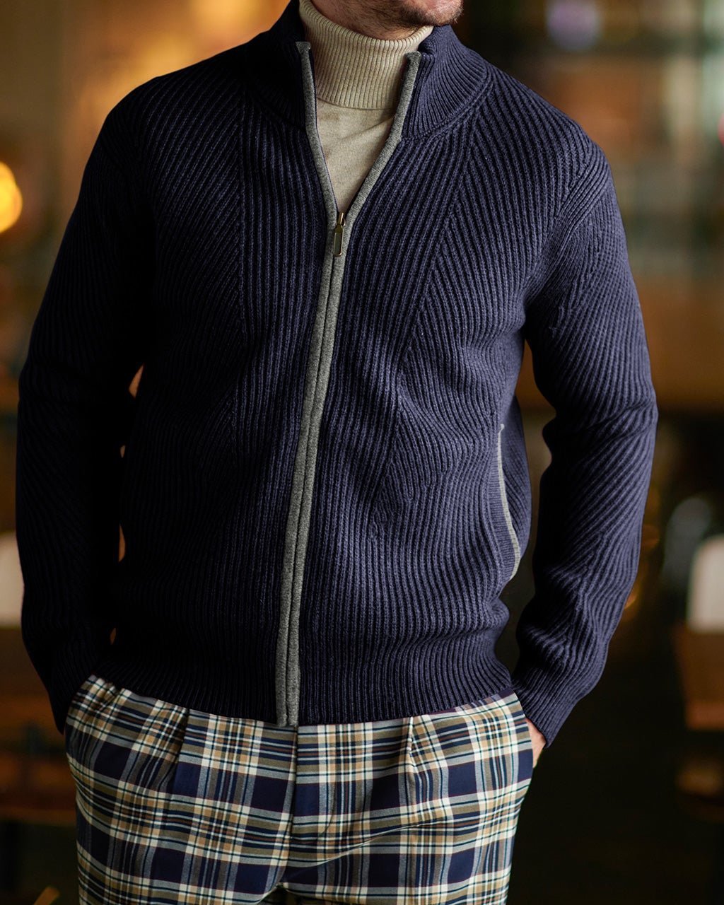 【ドゥクラッセ/DoCLASSE / MEN】のリブ編みハイネック ジップカーディガン インテリア・キッズ・メンズ・レディースファッション・服の通販 founy(ファニー) 　ファッション　Fashion　メンズファッション　Fashion for Men　おすすめ　Recommended / Our Picks　カットソー　Cut and Sewn Top　カーディガン　Cardigan, Knitwear　タートルネック　Turtleneck, High Neck　ハイネック　High Neck, Mock Neck　フィット　Fit, Slim Fit　メンズ　Men's, Menswear　ランダム　Random, Irregular　エレガント 上品　Elegant　畦　Ribbed Knit　ダークネイビー|ID: prp329100003115568 ipo3291000000028256206
