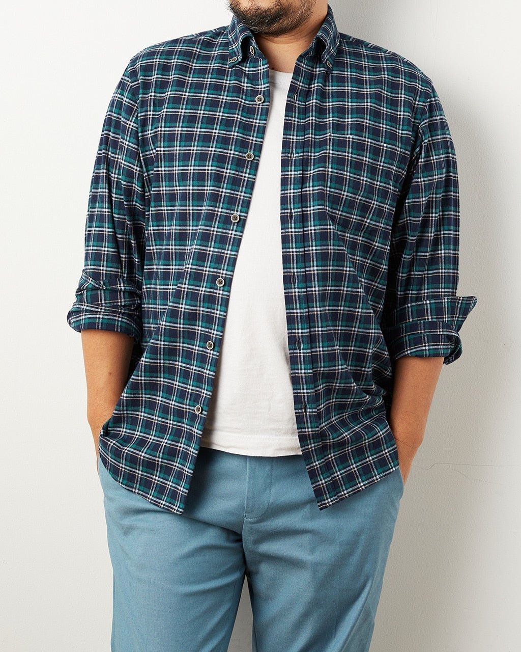 【ドゥクラッセ/DoCLASSE / MEN】のダブル起毛フランネルシャツ/ボタンダウン/トールサイズ インテリア・キッズ・メンズ・レディースファッション・服の通販 founy(ファニー) 　ファッション　Fashion　メンズファッション　Fashion for Men　なめらか　Smooth, Silky Texture　ダウン　Down, Puffer　ダブル　Double, Double-Breasted　ドレス　Dress, One-Piece　ピーチ　Peach, Soft Touch　ポケット　Pocket, Pocket Detail　メンズ　Men's, Menswear　ヨーク　Yoke, Yoke Design　レギュラー　Regular, Standard Fit　ネイビー&times;グリーン|ID: prp329100003115693 ipo3291000000028255835