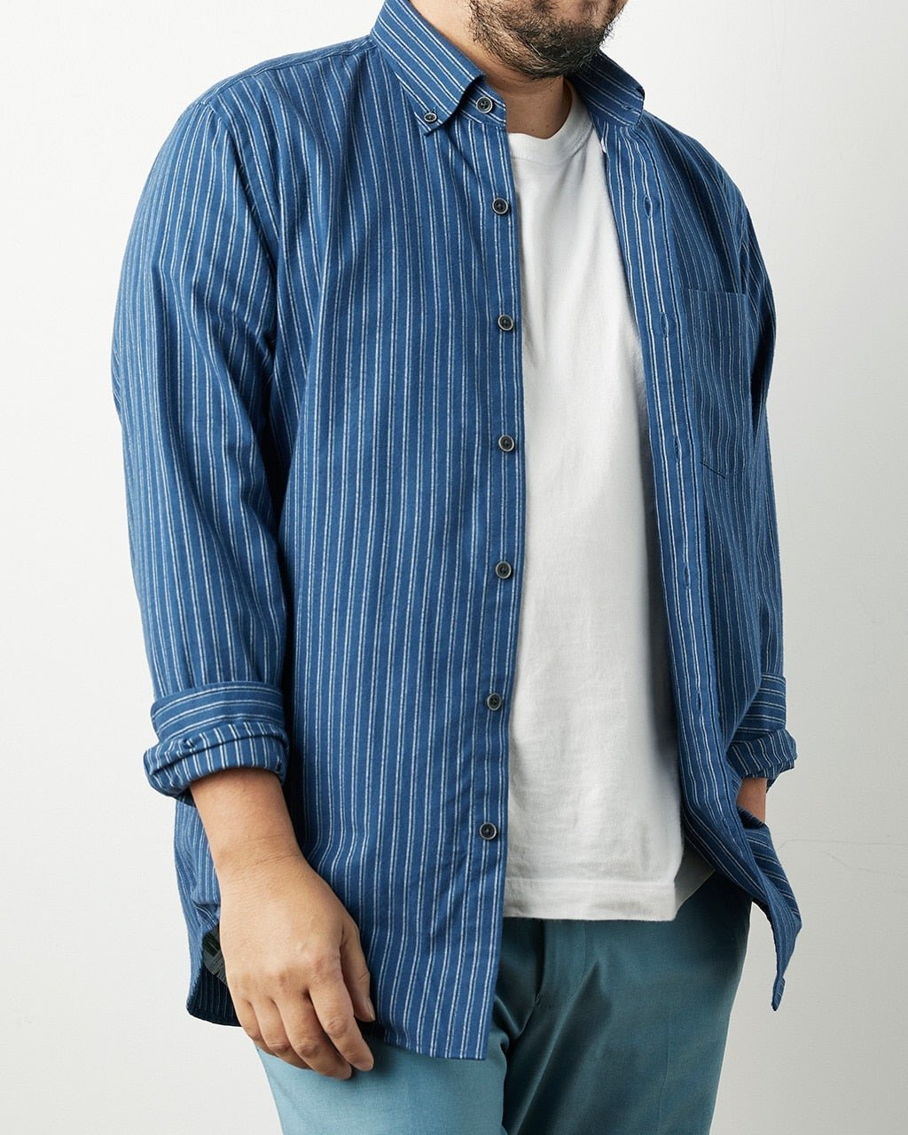 【ドゥクラッセ/DoCLASSE / MEN】のダブル起毛フランネルシャツ/ボタンダウン/トールサイズ インテリア・キッズ・メンズ・レディースファッション・服の通販 founy(ファニー) 　ファッション　Fashion　メンズファッション　Fashion for Men　なめらか　Smooth, Silky Texture　ダウン　Down, Puffer　ダブル　Double, Double-Breasted　ドレス　Dress, One-Piece　ピーチ　Peach, Soft Touch　ポケット　Pocket, Pocket Detail　メンズ　Men's, Menswear　ヨーク　Yoke, Yoke Design　レギュラー　Regular, Standard Fit　ネイビーストライプ|ID: prp329100003115693 ipo3291000000028255836