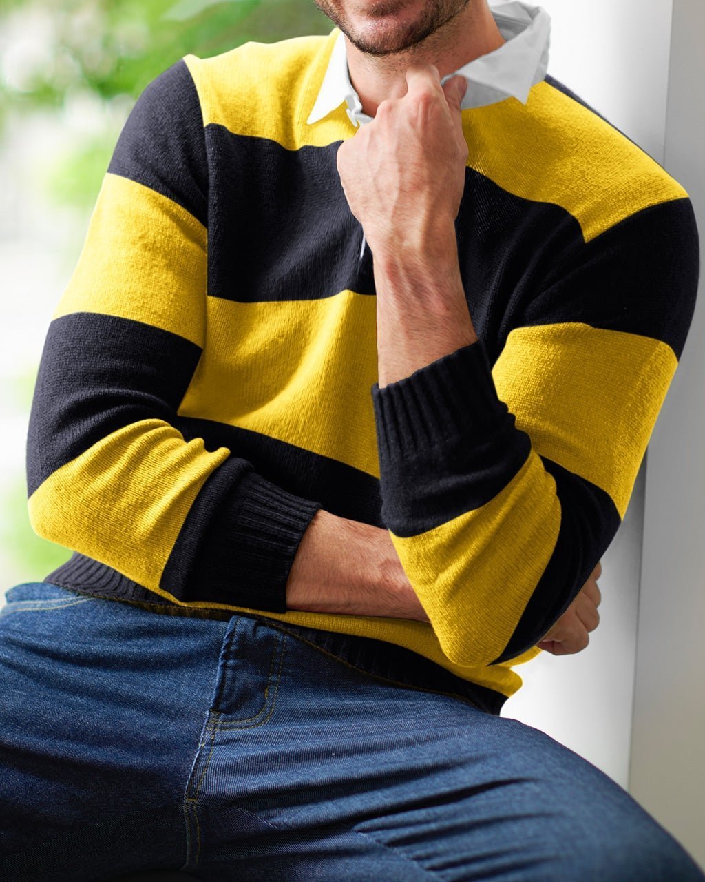 【ドゥクラッセ/DoCLASSE / MEN】のニットラガーシャツ インテリア・キッズ・メンズ・レディースファッション・服の通販 founy(ファニー) 　ファッション　Fashion　メンズファッション　Fashion for Men　セーター　Sweater, Knitwear　ボーダー　Border, Stripe　メンズ　Men's, Menswear　ネイビーパターン|ID: prp329100003115705 ipo3291000000028255867