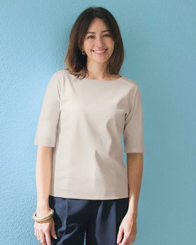 【ドゥクラッセ/DoCLASSE】のボートネック/5分袖・ドゥクラッセTシャツ(58cm丈) 人気、トレンドファッション・服の通販 founy(ファニー) ファッション Fashion レディースファッション Ladies' Fashion Online トップス・カットソー Tops/Tshirt シャツ/ブラウス Shirts/Blouses ロング / Tシャツ T-Shirts カットソー Cut and Sewn インナー Inner カットソー Cut And Sew シンプル Simple ジャケット Jacket デニム Denim 定番 Standard なめらか Smooth 人気 Popularity パール Pearl ベーシック Basic 半袖 Short Sleeve おすすめ Recommend ビジネス 仕事 通勤 Business |ID:prp329100003115986