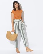 【ドゥクラッセ/DoCLASSE】のストレッチリネン・テーパード柄/ベルト付き ネイビーXオフ|ID: prp329100003116117 ipo3291000000035798895