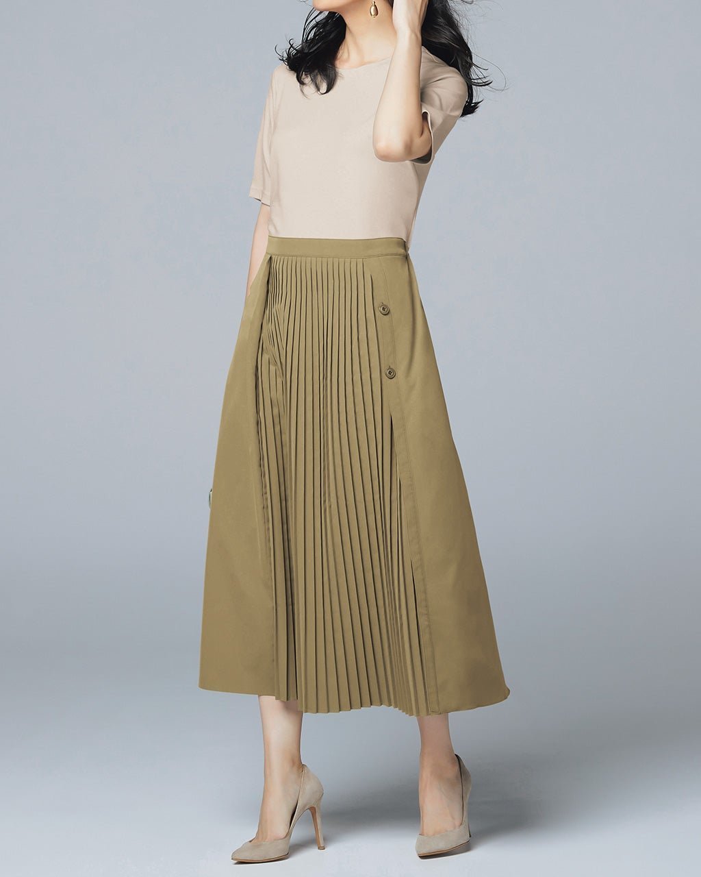 【ドゥクラッセ/DoCLASSE】のフロントプリーツ・コンビワンピース インテリア・キッズ・メンズ・レディースファッション・服の通販 founy(ファニー) 　ファッション　Fashion　レディースファッション　Fashion for Women　ワンピース　Dresses　カットソー　Cut and Sewn Top　フレア　Flare, Flared　フロント　Front, Front Design　プリーツ　Pleats, Pleated　ベージュ|ID: prp329100003116398 ipo3291000000035798115