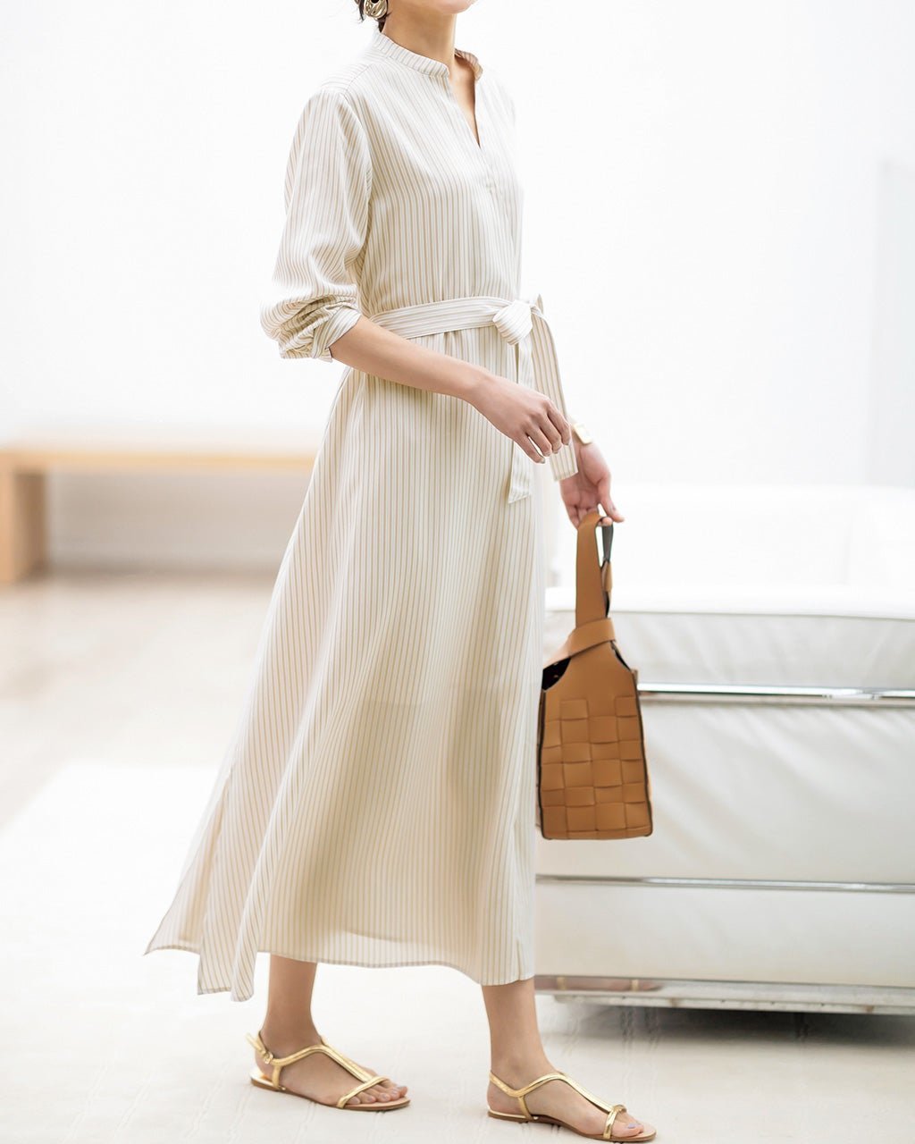 【ドゥクラッセ/DoCLASSE】のソフトクロス・カシュクールシャツワンピース インテリア・キッズ・メンズ・レディースファッション・服の通販 founy(ファニー) ファッション Fashion レディースファッション Fashion for Women ワンピース Dresses シャツワンピース / 1枚で着映えコーデ Shirt Dresses とろみ Fluid, Flowy Fabric カシュクール Wrap Design スタンド Stand Collar, Upright Stand ベージュストライプ|ID: prp329100003116747 ipo3291000000035796565