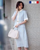 【ドゥクラッセ/DoCLASSE】のフレンチリネン・配色シャツワンピース ペールブルー|ID: prp329100003116789 ipo3291000000028258662
