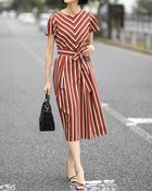 【ドゥクラッセ/DoCLASSE】のレジメンタルストライプ・ベルトワンピース レッドブラウン|ID: prp329100003116945 ipo3291000000035795356