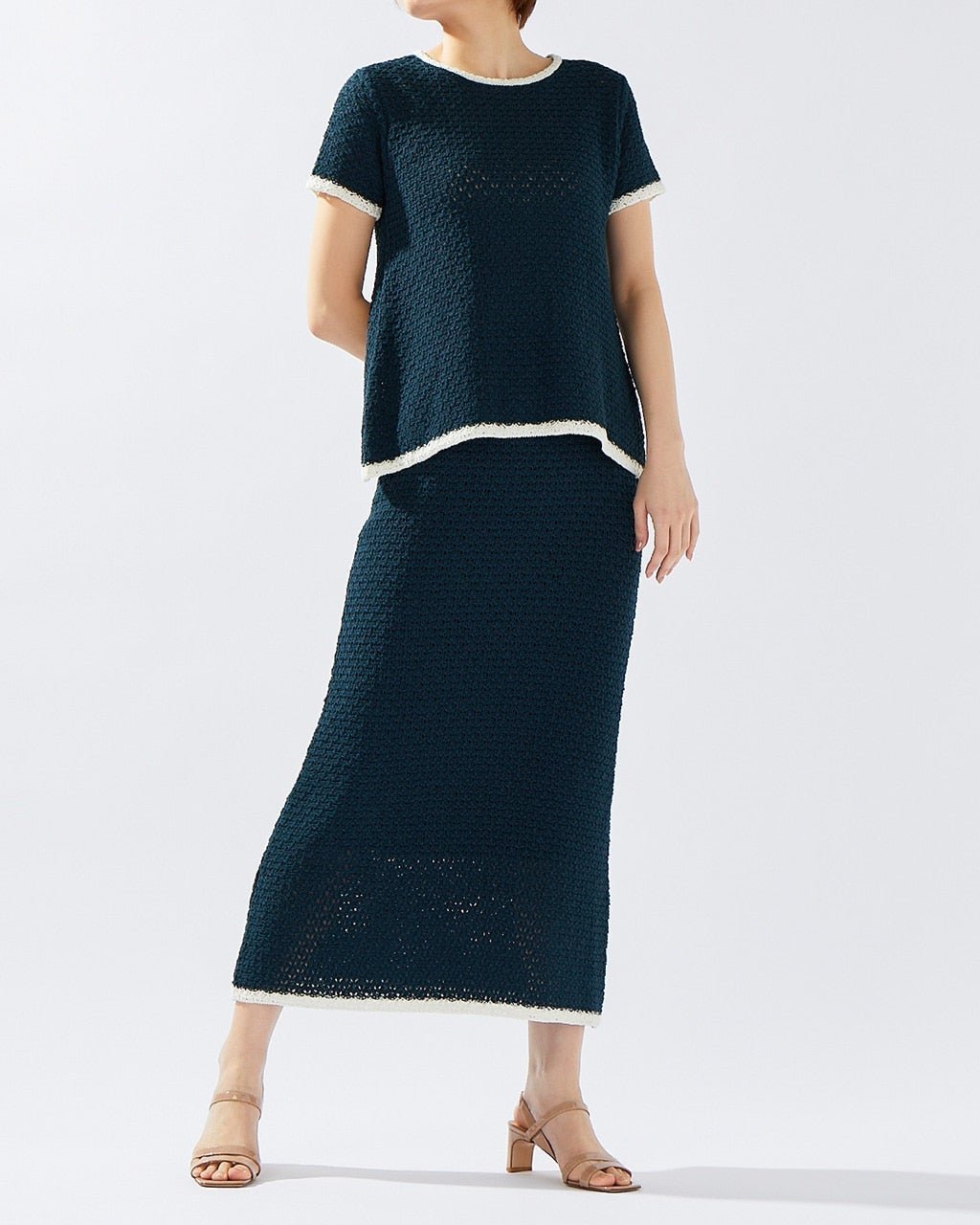 【ドゥクラッセ/DoCLASSE】のクロッシェニット・ラインセットアップ インテリア・キッズ・メンズ・レディースファッション・服の通販 founy(ファニー) 　ファッション　Fashion　レディースファッション　Fashion for Women　ワンピース　Dresses　サマー　Summer, Summer Style　セットアップ　Set-Up, Coordinated Outfit　トリミング　Trimming, Decorative Edge　レーシー　Lacy, Lace-Like　エレガント 上品　Elegant　夏　Summer　透かし　Cut-Out, Lacework　ミッドナイトブルー|ID: prp329100003117016 ipo3291000000036008734