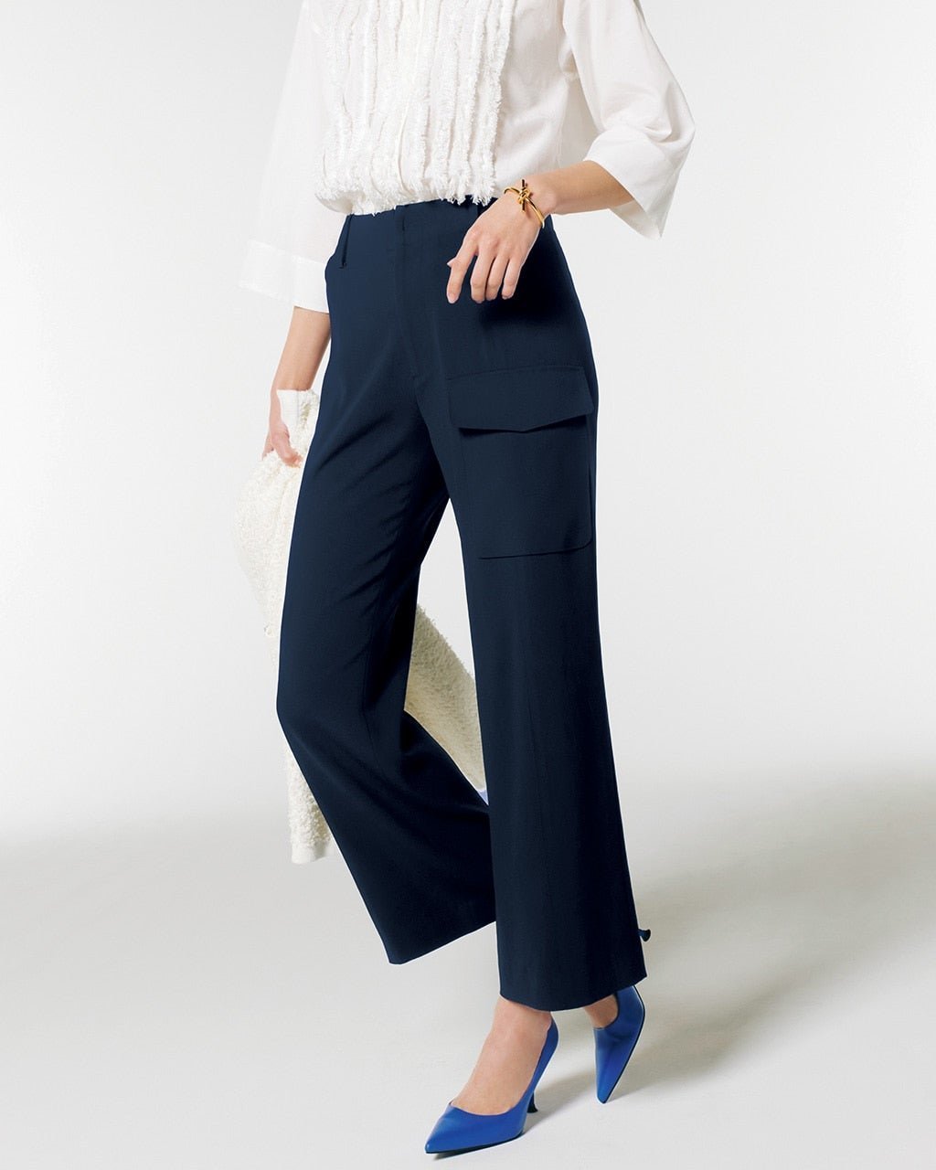 【ドゥクラッセ/DoCLASSE】のシルクライクジョーゼット・カーゴパンツ インテリア・キッズ・メンズ・レディースファッション・服の通販 founy(ファニー) 　ファッション　Fashion　レディースファッション　Fashion for Women　パンツ　Pants & Trousers　とろみ　Fluid, Flowy Fabric　ジョーゼット　Georgette, Semi-Sheer Fabric　トレンド　Trend, Trending Now　フラップ　Flap, Flap Pocket　ポケット　Pocket, Pocket Detail　ミッドナイトブルー|ID: prp329100003117136 ipo3291000000028258141