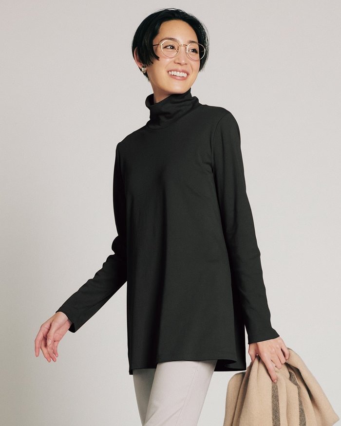 【ドゥクラッセ/DoCLASSE】の超長綿ハイネック・Aライントップス インテリア・キッズ・メンズ・レディースファッション・服の通販 founy(ファニー) https://founy.com/ ファッション Fashion レディースファッション Fashion for Women トップス・カットソー Cut & Sew Tops シャツ・ブラウス・オフィスカジュアル Elegant Blouses & Button-Ups ロングTシャツ・Tシャツ Longline T-Shirts & Tees カットソー・ベーシックTシャツ Cut-and-Sewn Tops / Stretch Tees & Basics カットソー Cut and Sewn Top トレンド Trend, Trending Now ハイネック High Neck, Mock Neck フレア Flare, Flared プリント Print, Printed Pattern |ID: prp329100003117421 ipo3291000000035798546