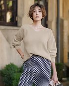 【ドゥクラッセ/DoCLASSE】の片畦編み・Vネックパフ袖セーター グレーベージュ|ID: prp329100003117589 ipo3291000000034537384