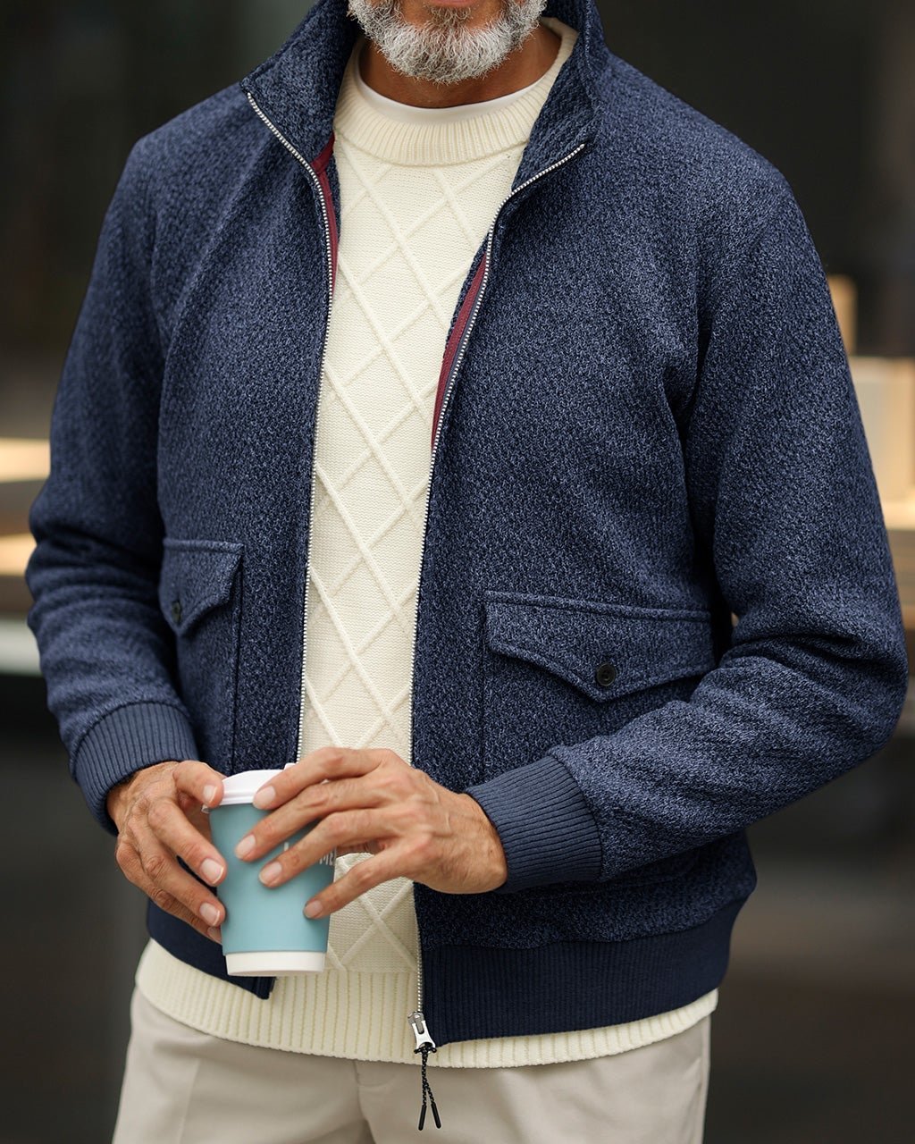 【ドゥクラッセ/DoCLASSE / MEN】のヘリンボーンニットブルゾン インテリア・キッズ・メンズ・レディースファッション・服の通販 founy(ファニー) 　ファッション　Fashion　メンズファッション　Fashion for Men　ショート　Short, Short Length　パーカー　Hoodie, Parka　フラップ　Flap, Flap Pocket　ブルゾン　Blouson, Bomber Jacket　ポケット　Pocket, Pocket Detail　メンズ　Men's, Menswear　ネイビー|ID: prp329100003117672 ipo3291000000028257392