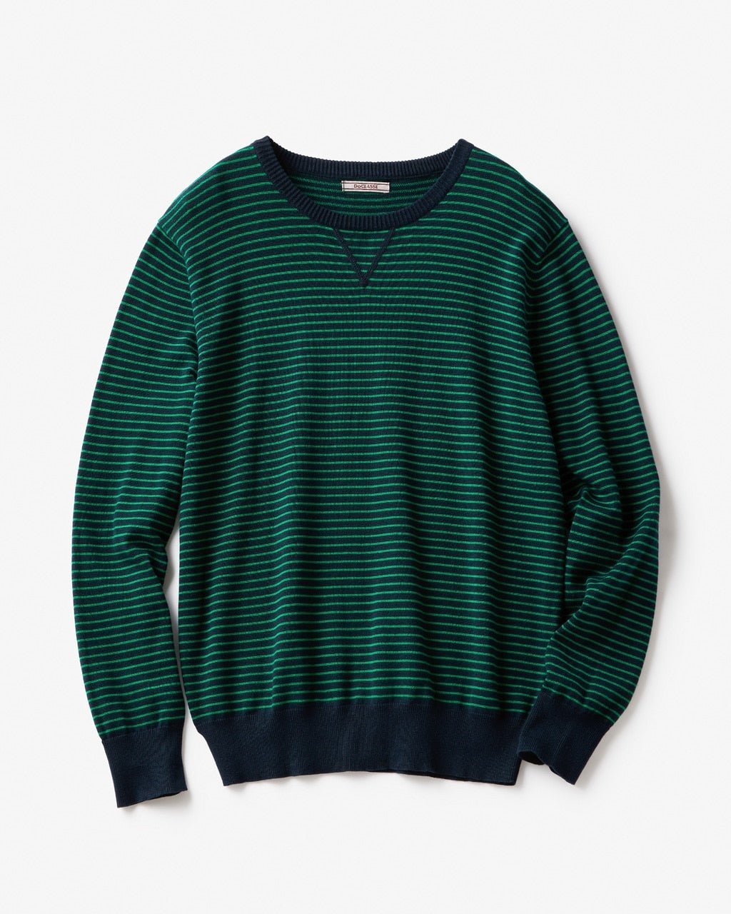 【ドゥクラッセ/DoCLASSE / MEN】のボーダークルーネックセーター インテリア・キッズ・メンズ・レディースファッション・服の通販 founy(ファニー) 　ファッション　Fashion　メンズファッション　Fashion for Men　なめらか　Smooth, Silky Texture　セーター　Sweater, Knitwear　ボーダー　Border, Stripe　メンズ　Men's, Menswear　ネイビー&times;グリーン|ID: prp329100003117806 ipo3291000000028257076