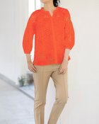 【ドゥクラッセ/DoCLASSE】のコットン総レース・ノーカラーブラウス オレンジ|ID: prp329100003118265 ipo3291000000035799466
