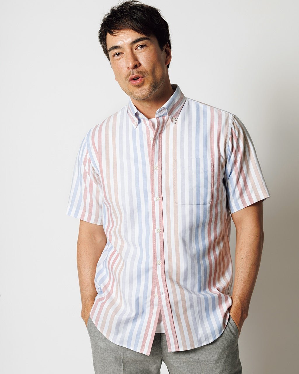 【ドゥクラッセ/DoCLASSE / MEN】のピュアファイン・先染めオックスシャツ 半袖 インテリア・キッズ・メンズ・レディースファッション・服の通販 founy(ファニー) 　ファッション　Fashion　メンズファッション　Fashion for Men　抗菌　Antibacterial, Bacteria-Resistant　なめらか　Smooth, Silky Texture　フィット　Fit, Slim Fit　半袖　Short Sleeve, Half Sleeve　メンズ　Men's, Menswear　ヨーク　Yoke, Yoke Design　オレンジマルチ|ID: prp329100003221184 ipo3291000000028260395