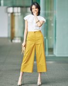 【ドゥクラッセ/DoCLASSE】の艶ストレッチリネン・ワイドパンツ マスタード|ID: prp329100003296813 ipo3291000000036008932