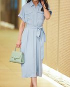 【ドゥクラッセ/DoCLASSE】のドレープアセテート・シャツワンピース ペールブルー|ID: prp329100003316310 ipo3291000000033464555