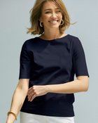 【ドゥクラッセ/DoCLASSE】のボートネック/5分袖・ドゥクラッセTシャツ(60cm丈) ミッドナイトブルー|ID: prp329100003507877 ipo3291000000035798835