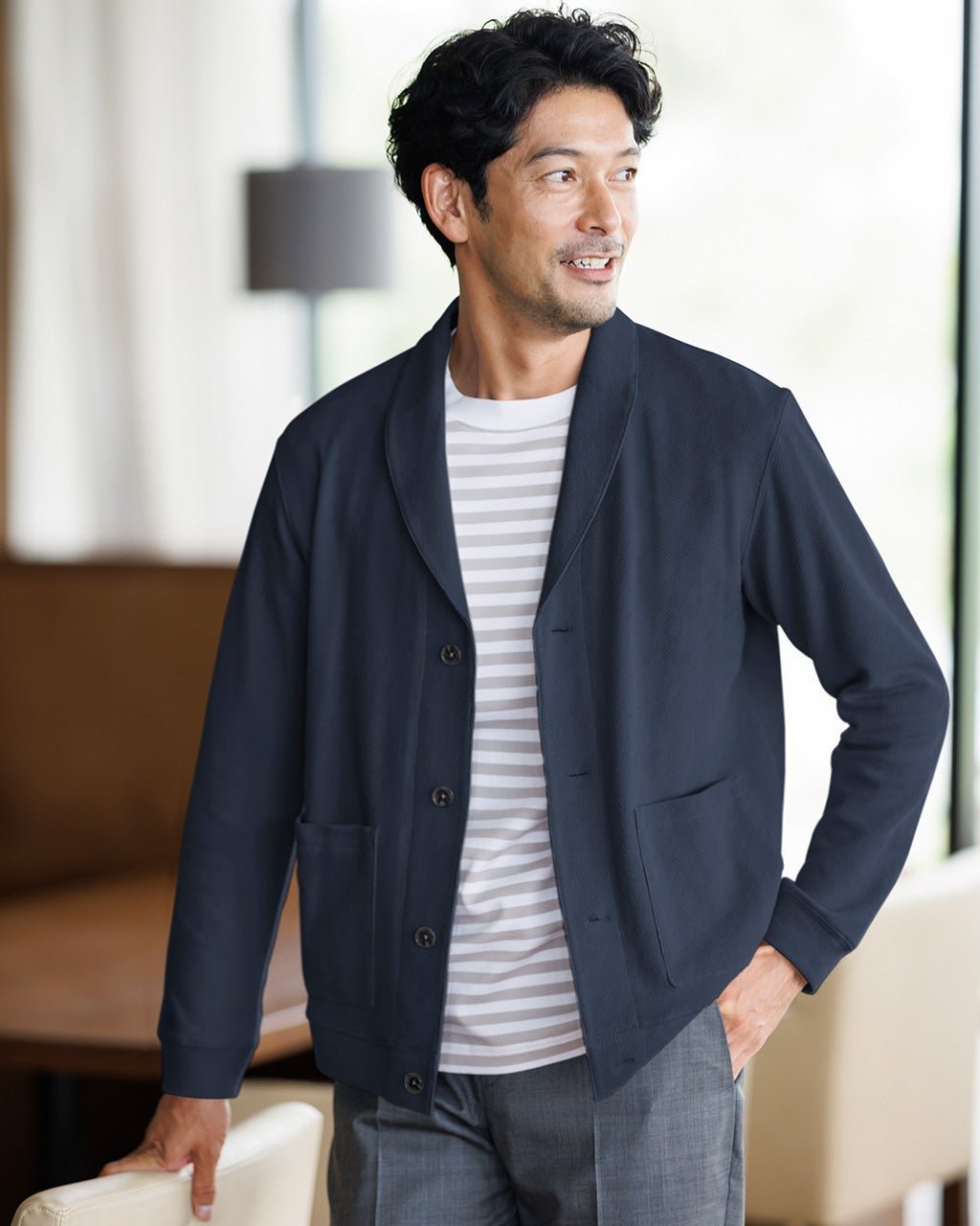 【ドゥクラッセ/DoCLASSE / MEN】のジャガードショールカーディガン インテリア・キッズ・メンズ・レディースファッション・服の通販 founy(ファニー) 　ファッション　Fashion　メンズファッション　MEN　カーディガン　Cardigan　ショール　Shawl　メンズ　Mens　エレガント 上品　Elegant　春　Spring　ネイビー|ID: prp329100003529792 ipo3291000000028261948