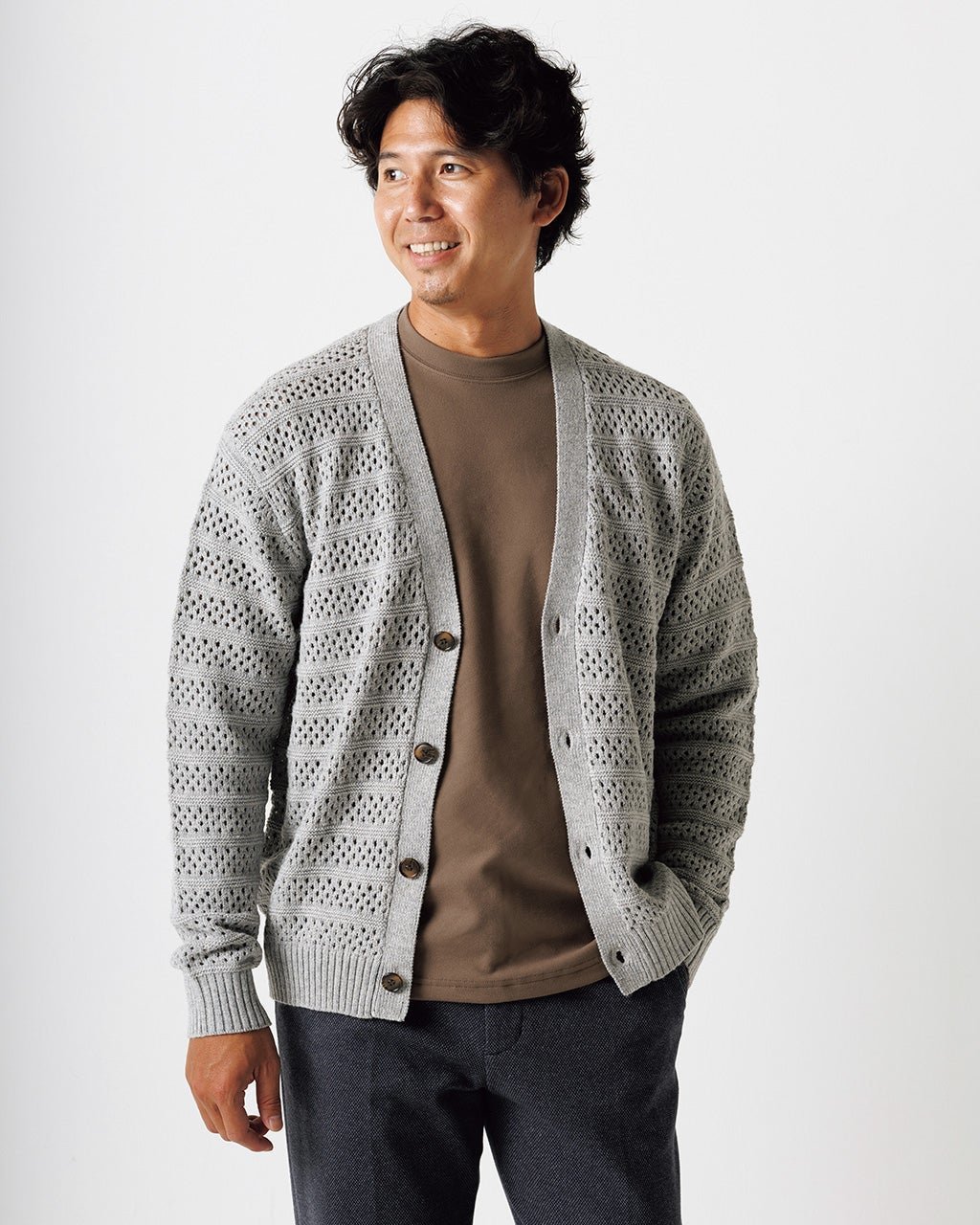 【ドゥクラッセ/DoCLASSE / MEN】の針抜きウールブレンドカーディガン インテリア・キッズ・メンズ・レディースファッション・服の通販 founy(ファニー) 　ファッション　Fashion　メンズファッション　Fashion for Men　カーディガン　Cardigan, Knitwear　メッシュ　Mesh, Net Fabric　メンズ　Men's, Menswear　ライトグレー|ID: prp329100003580917 ipo3291000000028262330