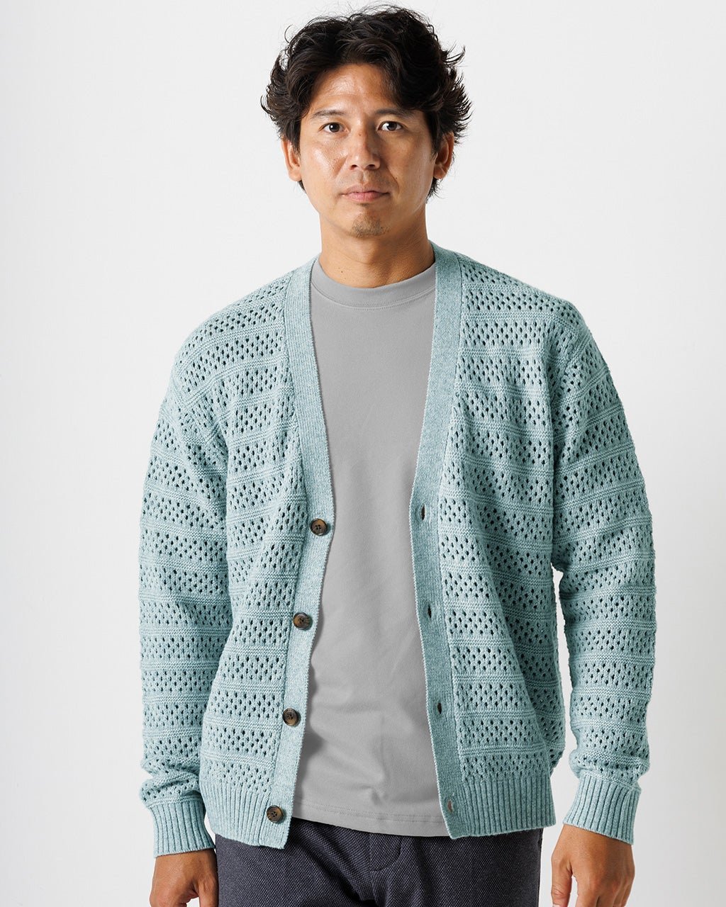 【ドゥクラッセ/DoCLASSE / MEN】の針抜きウールブレンドカーディガン インテリア・キッズ・メンズ・レディースファッション・服の通販 founy(ファニー) 　ファッション　Fashion　メンズファッション　Fashion for Men　カーディガン　Cardigan, Knitwear　メッシュ　Mesh, Net Fabric　メンズ　Men's, Menswear　サックス|ID: prp329100003580917 ipo3291000000028262331