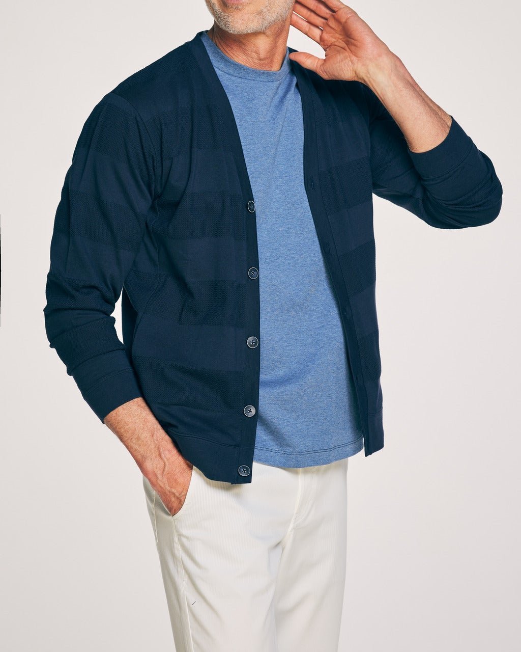 【ドゥクラッセ/DoCLASSE / MEN】のリンクステクスチャー カーディガン インテリア・キッズ・メンズ・レディースファッション・服の通販 founy(ファニー) 　ファッション　Fashion　メンズファッション　Fashion for Men　インナー　Innerwear　カーディガン　Cardigan, Knitwear　シャドー　Shadow, Subtle Pattern　ジャケット　Jacket, Outerwear　ボトム　Bottoms, Lower Wear　ボーダー　Border, Stripe　ポケット　Pocket, Pocket Detail　メンズ　Men's, Menswear　ネイビー|ID: prp329100003876254 ipo3291000000033592325