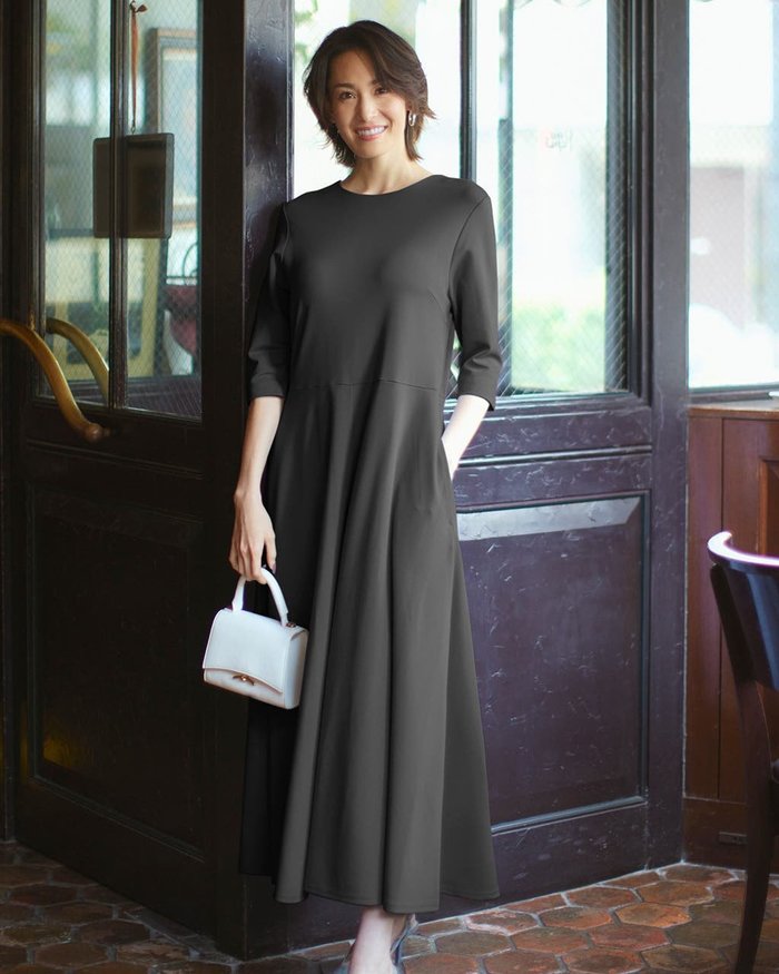 【ドゥクラッセ/DoCLASSE】のソフトポンチ・Aライン7分袖ワンピース インテリア・キッズ・メンズ・レディースファッション・服の通販 founy(ファニー) https://founy.com/ ファッション Fashion レディースファッション Fashion for Women ワンピース Dresses ストレッチ Stretch, Stretchy Fabric フレア Flare, Flared |ID: prp329100003884225 ipo3291000000026160669