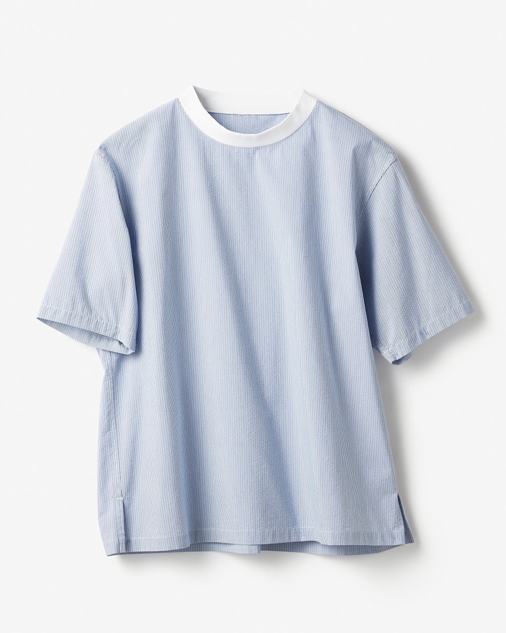 【ドゥクラッセ/DoCLASSE / MEN】のクールマックスサッカー・クルーTシャツ インテリア・キッズ・メンズ・レディースファッション・服の通販 founy(ファニー) 　ファッション　Fashion　メンズファッション　Fashion for Men　スポーツ　Sports, Activewear　スリット　Slit, Slit Detail　メンズ　Men's, Menswear　リラックス　Relax, Relaxed Fit　半袖　Short Sleeve, Half Sleeve　吸水　Absorbent, Quick-Dry　ブルーストライプ|ID: prp329100003910332 ipo3291000000033592328