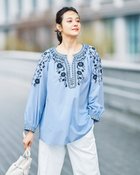【ドゥクラッセ/DoCLASSE】のエンブロイダリー・キーネックブラウス 人気、トレンドファッション・服の通販 founy(ファニー) ファッション Fashion レディースファッション Fashion for Women トップス・カットソー Cut & Sew Tops シャツ・ブラウス・オフィスカジュアル Elegant Blouses & Button-Ups スリーブ Sleeve, Long Sleeve / Short Sleeve パターン Pattern, Design Print thumbnail ブルー|ID: prp329100003910370 ipo3291000000033276560