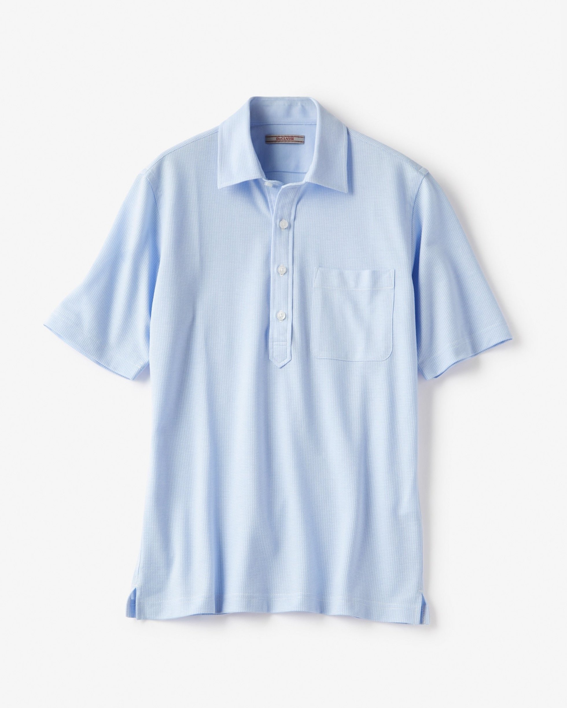 【ドゥクラッセ/DoCLASSE / MEN】のドライ&クリーン・前開き立ち衿ポロ/半袖 インテリア・キッズ・メンズ・レディースファッション・服の通販 founy(ファニー) 　ファッション　Fashion　メンズファッション　Fashion for Men　トップス・カットソー　Cut & Sew Tops　メンズシャツ　Shirts　ポロシャツ / きれいめカジュアルスタイル　Polo Shirts　今夏　This Summer　吸水　Absorbent, Quick-Dry　抗菌　Antibacterial, Bacteria-Resistant　ジャカード／ジャガード　Jacquard, Woven Pattern　ジャケット　Jacket, Outerwear　ストレッチ　Stretch, Stretchy Fabric　ドレス　Dress, One-Piece　ポロシャツ　Polo Shirt, Collared Tee　半袖　Short Sleeve, Half Sleeve　メンズ　Men's, Menswear　夏　Summer　エレガント 上品　Elegant　ゴルフ　Golf　ブルー・パターン|ID: prp329100003917677 ipo3291000000035795078