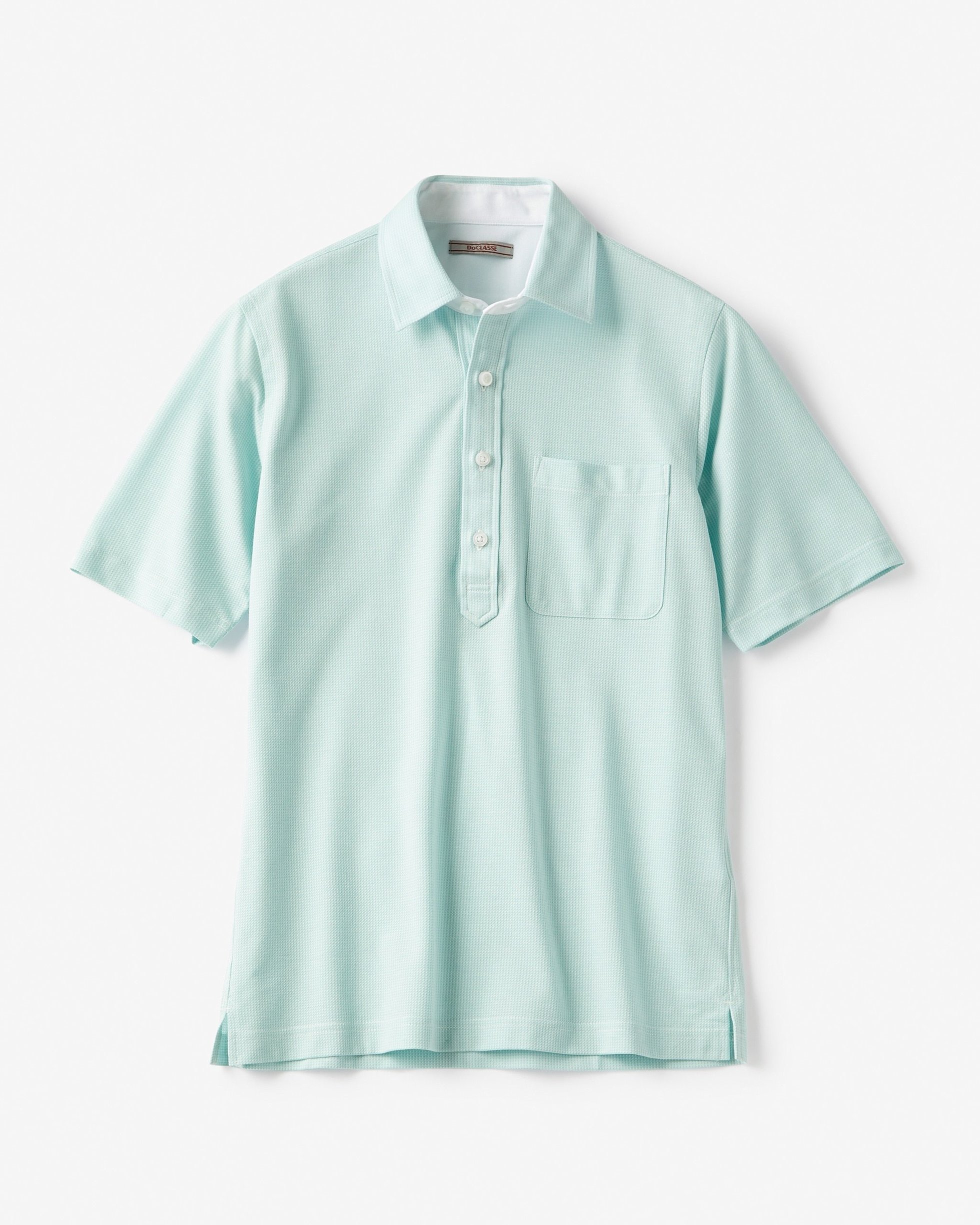 【ドゥクラッセ/DoCLASSE / MEN】のドライ&クリーン・前開き立ち衿ポロ/半袖 インテリア・キッズ・メンズ・レディースファッション・服の通販 founy(ファニー) 　ファッション　Fashion　メンズファッション　Fashion for Men　トップス・カットソー　Cut & Sew Tops　メンズシャツ　Shirts　ポロシャツ / きれいめカジュアルスタイル　Polo Shirts　今夏　This Summer　吸水　Absorbent, Quick-Dry　抗菌　Antibacterial, Bacteria-Resistant　ジャカード／ジャガード　Jacquard, Woven Pattern　ジャケット　Jacket, Outerwear　ストレッチ　Stretch, Stretchy Fabric　ドレス　Dress, One-Piece　ポロシャツ　Polo Shirt, Collared Tee　半袖　Short Sleeve, Half Sleeve　メンズ　Men's, Menswear　夏　Summer　エレガント 上品　Elegant　ゴルフ　Golf　グリーン・パターン|ID: prp329100003917677 ipo3291000000035795105