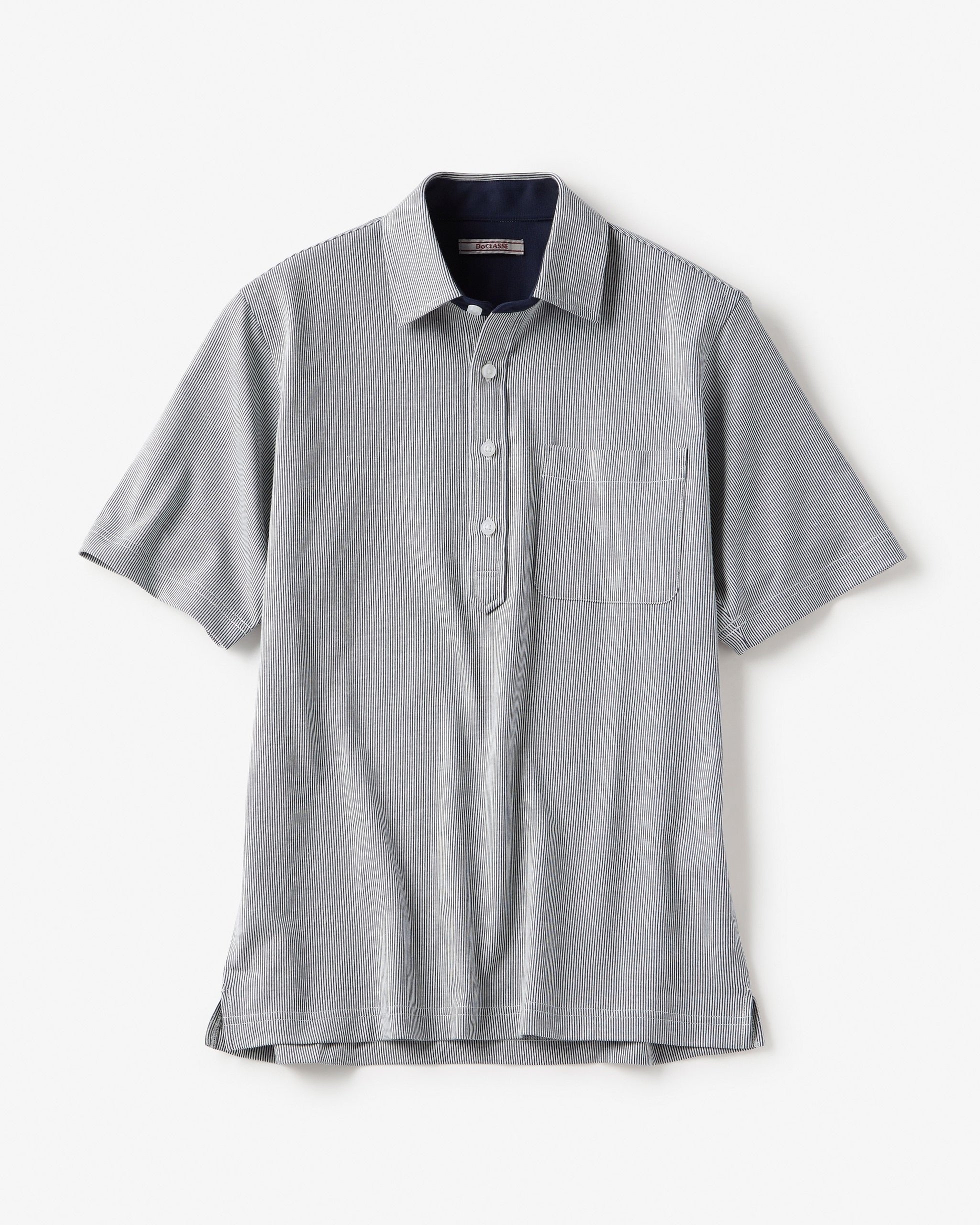 【ドゥクラッセ/DoCLASSE / MEN】のドライ&クリーン・前開き立ち衿ポロ/半袖 インテリア・キッズ・メンズ・レディースファッション・服の通販 founy(ファニー) 　ファッション　Fashion　メンズファッション　Fashion for Men　トップス・カットソー　Cut & Sew Tops　メンズシャツ　Shirts　ポロシャツ / きれいめカジュアルスタイル　Polo Shirts　今夏　This Summer　吸水　Absorbent, Quick-Dry　抗菌　Antibacterial, Bacteria-Resistant　ジャカード／ジャガード　Jacquard, Woven Pattern　ジャケット　Jacket, Outerwear　ストレッチ　Stretch, Stretchy Fabric　ドレス　Dress, One-Piece　ポロシャツ　Polo Shirt, Collared Tee　半袖　Short Sleeve, Half Sleeve　メンズ　Men's, Menswear　夏　Summer　エレガント 上品　Elegant　ゴルフ　Golf　ネイビーストライプ|ID: prp329100003917677 ipo3291000000035795123