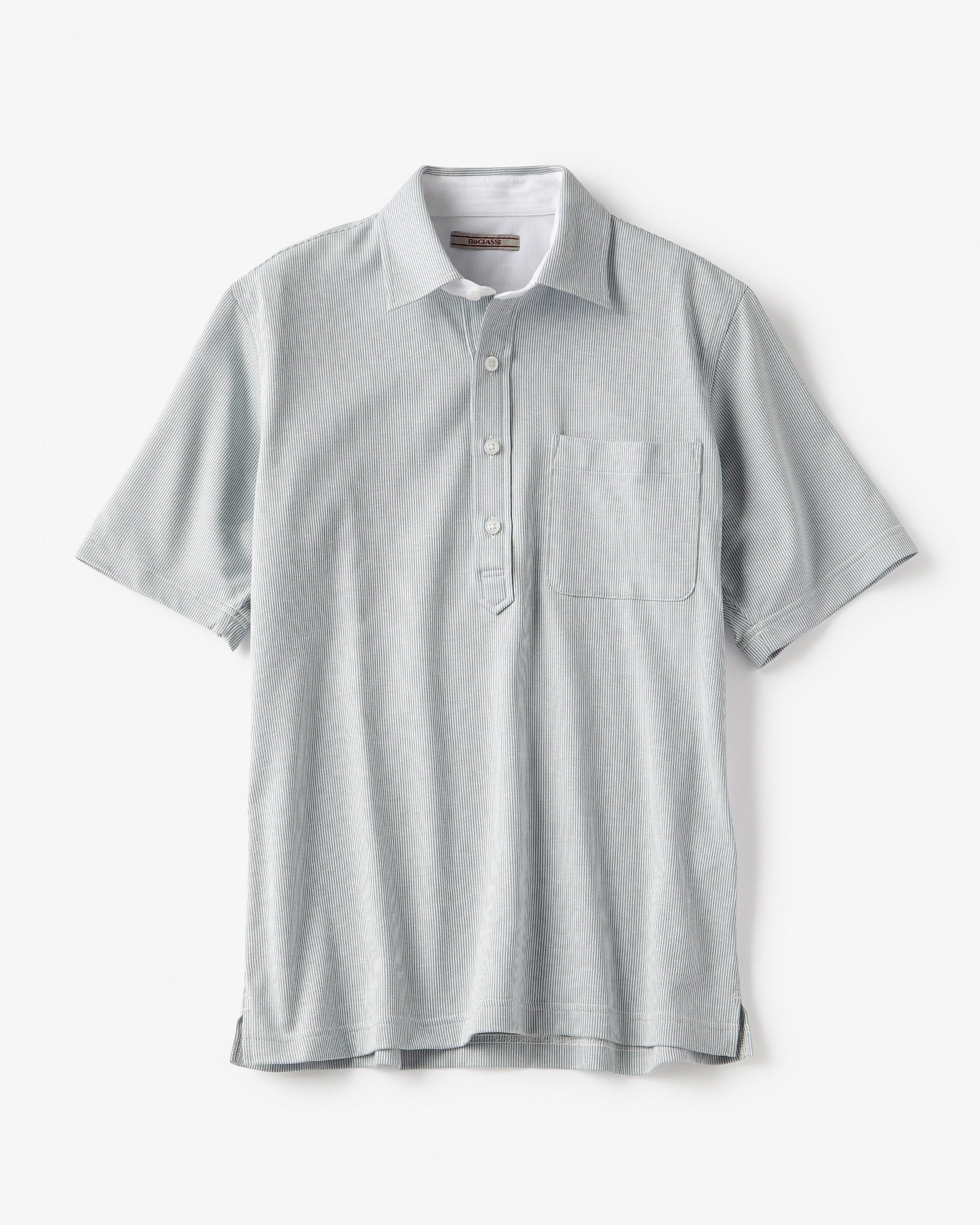 【ドゥクラッセ/DoCLASSE / MEN】のドライ&クリーン・前開き立ち衿ポロ/半袖 インテリア・キッズ・メンズ・レディースファッション・服の通販 founy(ファニー) 　ファッション　Fashion　メンズファッション　Fashion for Men　トップス・カットソー　Cut & Sew Tops　メンズシャツ　Shirts　ポロシャツ / きれいめカジュアルスタイル　Polo Shirts　今夏　This Summer　吸水　Absorbent, Quick-Dry　抗菌　Antibacterial, Bacteria-Resistant　ジャカード／ジャガード　Jacquard, Woven Pattern　ジャケット　Jacket, Outerwear　ストレッチ　Stretch, Stretchy Fabric　ドレス　Dress, One-Piece　ポロシャツ　Polo Shirt, Collared Tee　半袖　Short Sleeve, Half Sleeve　メンズ　Men's, Menswear　夏　Summer　エレガント 上品　Elegant　ゴルフ　Golf　グレーストライプ|ID: prp329100003917677 ipo3291000000035795138