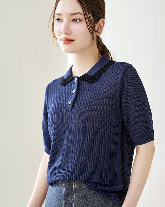 【ドゥクラッセ/DoCLASSE】のスカラップ衿・バイカラーポロニット インテリア・キッズ・メンズ・レディースファッション・服の通販 founy(ファニー) https://founy.com/ ファッション Fashion レディースファッション Fashion for Women トップス・カットソー Cut & Sew Tops ニット Knit Tops & Sweaters エレガント 上品 Elegant サマー Summer, Summer Style スカラップ Scallop, Scalloped Edge スポーティ Sporty, Casual Athletic トレンド Trend, Trending Now フェミニン Feminine, Girly |ID: prp329100003954143 ipo3291000000032170682