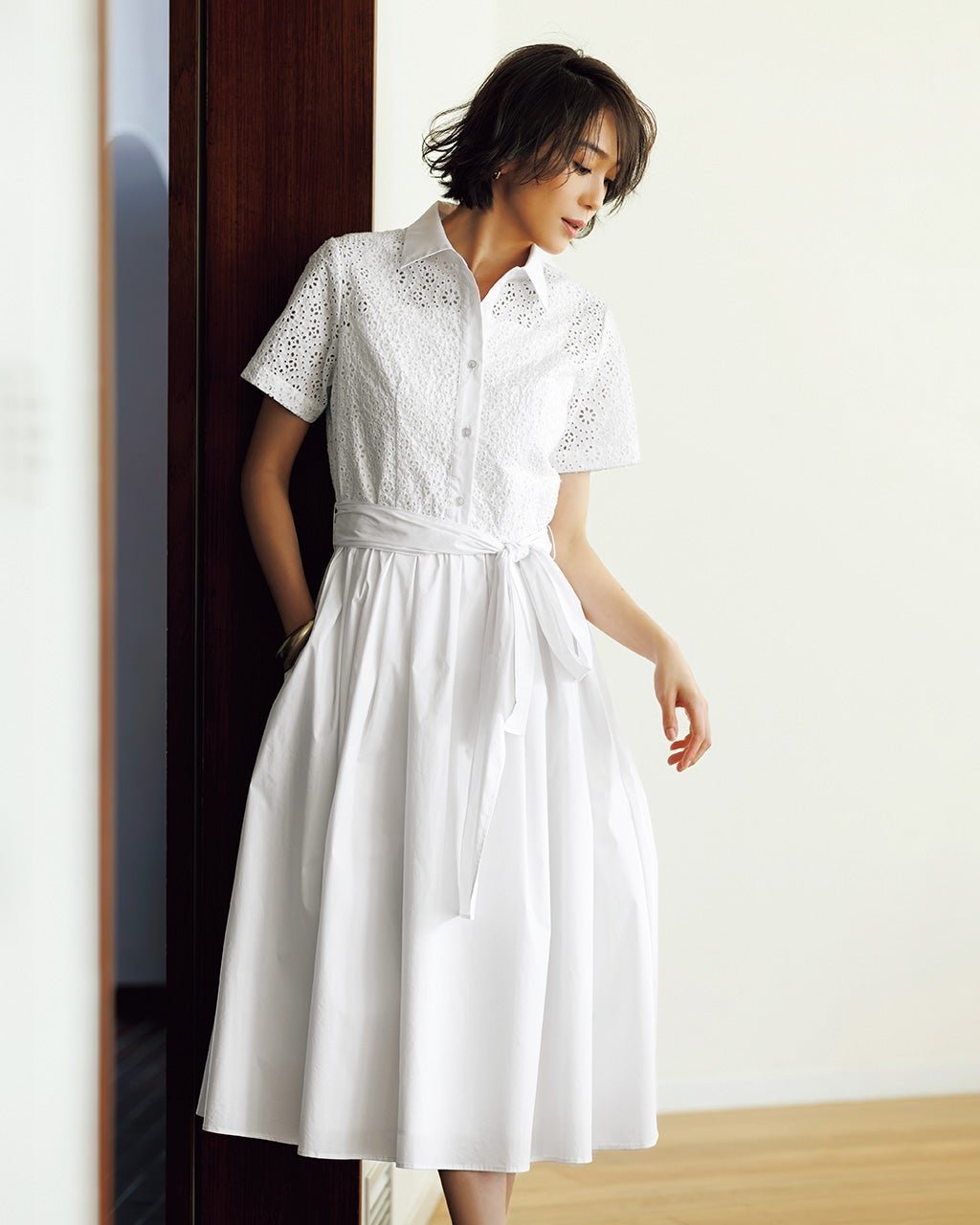 【ドゥクラッセ/DoCLASSE】のレース刺繍・コットンシャツドレス 人気、トレンドファッション・服の通販 founy(ファニー) 　ファッション　Fashion　レディースファッション　Fashion for Women　ワンピース　Dresses　フォーマル・パーティードレス・結婚式用ドレス　Elegant & Casual Dresses　レース　Lace, Lace Fabric　ワーク　Workwear, Utility Style　 other-1|ID: prp329100003954186 ipo3291000000035894247