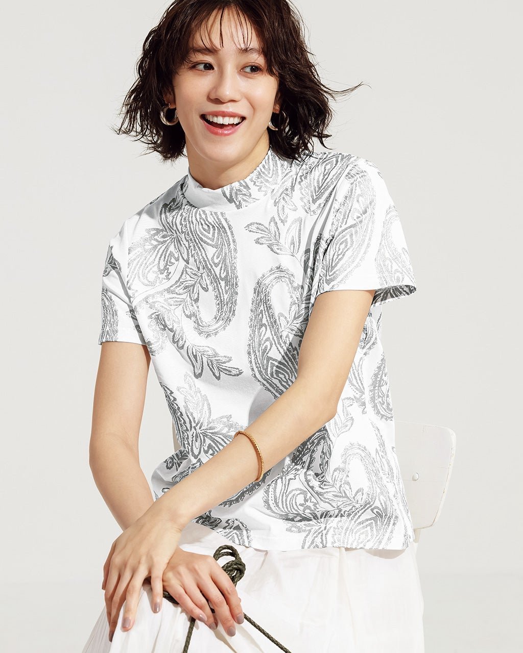 【ドゥクラッセ/DoCLASSE】のコットン混・ハイネックT 人気、トレンドファッション・服の通販 founy(ファニー) 　ファッション　Fashion　レディースファッション　Fashion for Women　トップス・カットソー　Cut & Sew Tops　シャツ・ブラウス・オフィスカジュアル　Elegant Blouses & Button-Ups　ロングTシャツ・Tシャツ　Longline T-Shirts & Tees　カットソー・ベーシックTシャツ　Cut-and-Sewn Tops / Stretch Tees & Basics　カットソー　Cut and Sewn Top　ハイネック　High Neck, Mock Neck　プリント　Print, Printed Pattern　ペイズリー　Paisley, Ethnic Pattern　モダン　Modern, Contemporary　夏　Summer　 other-1|ID: prp329100003989139 ipo3291000000034378299