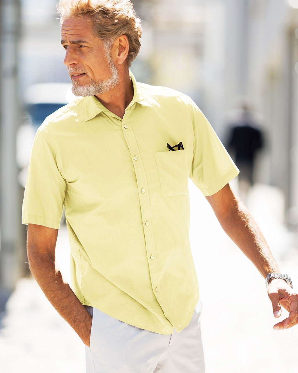 【ドゥクラッセ/DoCLASSE / MEN】のシルキーコットンローンシャツ(半袖) インテリア・キッズ・メンズ・レディースファッション・服の通販 founy(ファニー) 　ファッション　Fashion　メンズファッション　Fashion for Men　デニム　Denim, Jeans Material　プリーツ　Pleats, Pleated　ボックス　Boxy, Box Shape　ボトム　Bottoms, Lower Wear　メンズ　Men's, Menswear　半袖　Short Sleeve, Half Sleeve　ライトイエロー|ID: prp329100003989191 ipo3291000000028265247