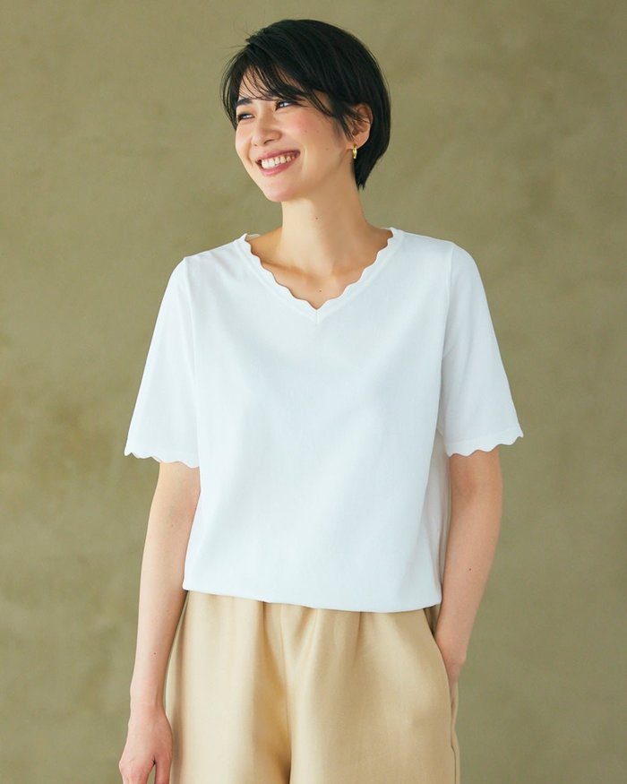 【ドゥクラッセ/DoCLASSE】のUVニット・スカラップVネック インテリア・キッズ・メンズ・レディースファッション・服の通販 founy(ファニー) https://founy.com/ ファッション Fashion レディースファッション WOMEN トップス・カットソー Tops/Tshirt ニット Knit Tops Vネック V-Neck NEW・新作・新着・新入荷 New Arrivals サマー Summer スカラップ Scalloped ハイネック High Neck フレンチ French 半袖 Short Sleeve 夏 Summer |ID: prp329100004013854 ipo3291000000032115129