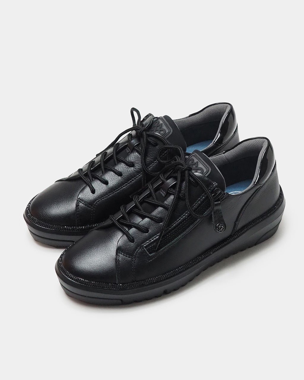 【フィットフィット/fitfit】のビジューラインレザースニーカー インテリア・キッズ・メンズ・レディースファッション・服の通販 founy(ファニー) 　ファッション　Fashion　レディースファッション　WOMEN　エレガント 上品　Elegant　クッション　Cushion　ストーン　Stone　スニーカー　Sneakers　フィット　Fit　モダン　Modern　人気　Popularity　ブラック&times;ブラック|ID: prp329100004131988 ipo3291000000028266416