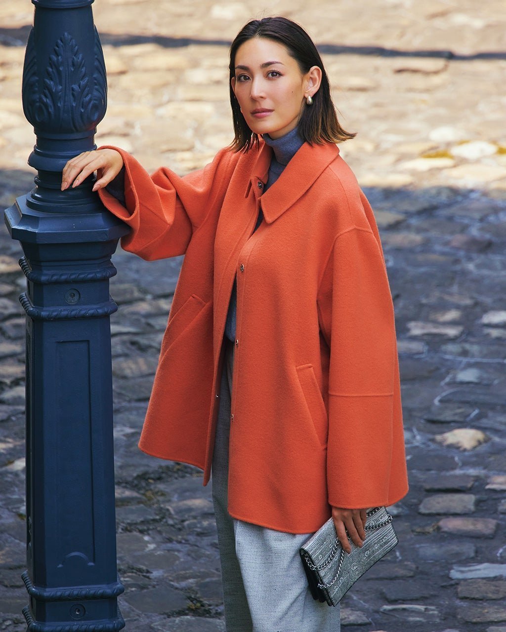 【ドゥクラッセ/DoCLASSE】のカシミヤ混ウールリバー・2WAYショートコート インテリア・キッズ・メンズ・レディースファッション・服の通販 founy(ファニー) 　ファッション　Fashion　レディースファッション　Fashion for Women　アウター　Coat / Outerwear Collection　コート・ロングコート・ピーコート　Long Coats, Peacoats & More　エレガント 上品　Elegant　ショート　Short, Short Length　スペシャル　Special, Limited Edition　デニム　Denim, Jeans Material　なめらか　Smooth, Silky Texture　バランス　Balance, Style Balance　フェミニン　Feminine, Girly　フォルム　Silhouette, Form　ミドル　Middle Length, Mid Height　ラグジュアリー　Luxury, Elegant　ロング　Long, Long-Length　オレンジ|ID: prp329100004168651 ipo3291000000035832927