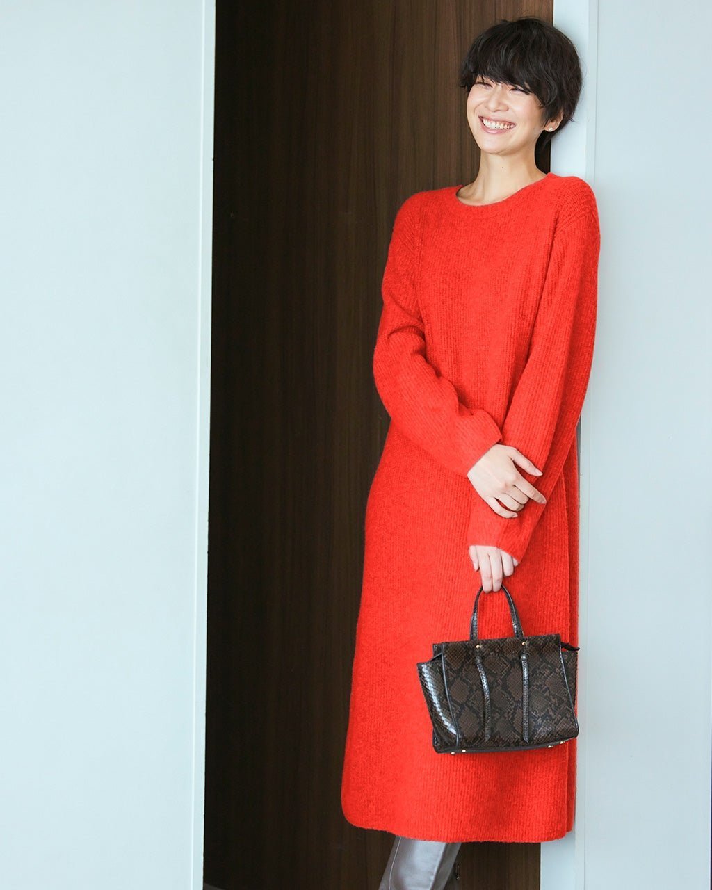 【ドゥクラッセ/DoCLASSE】のストレッチタム・片畦ニットワンピース インテリア・キッズ・メンズ・レディースファッション・服の通販 founy(ファニー) 　ファッション　Fashion　レディースファッション　Fashion for Women　ワンピース　Dresses　ニットワンピース　Knit Dresses　畦　Ribbed Knit　オレンジ|ID: prp329100004217689 ipo3291000000034545407