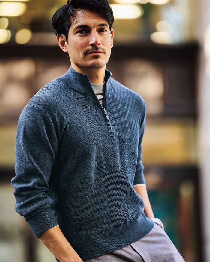 【ドゥクラッセ/DoCLASSE / MEN】のコットンブレンド巧み編みハーフジップ インテリア・キッズ・メンズ・レディースファッション・服の通販 founy(ファニー) https://founy.com/ ファッション Fashion メンズファッション MEN セーター Sweater ハーフ Half パッチワーク Patchwork ミラノ Milan メンズ Mens |ID: prp329100004350839 ipo3291000000030383454