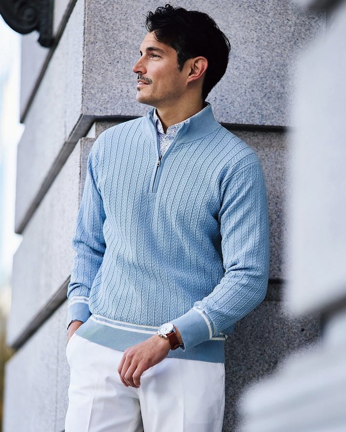 【ドゥクラッセ/DoCLASSE / MEN】のハイツイストジャガードハーフジップ インテリア・キッズ・メンズ・レディースファッション・服の通販 founy(ファニー) https://founy.com/ ファッション Fashion メンズファッション MEN ストライプ Stripe セーター Sweater ツイスト Twist フィット Fit メンズ Mens |ID: prp329100004350859 ipo3291000000030383598