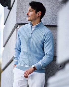 【ドゥクラッセ/DoCLASSE / MEN】のハイツイストジャガードハーフジップ 人気、トレンドファッション・服の通販 founy(ファニー) ファッション Fashion メンズファッション MEN NEW・新作・新着・新入荷 New Arrivals ストライプ Stripe セーター Sweater ツイスト Twist フィット Fit メンズ Mens |ID:prp329100004350859