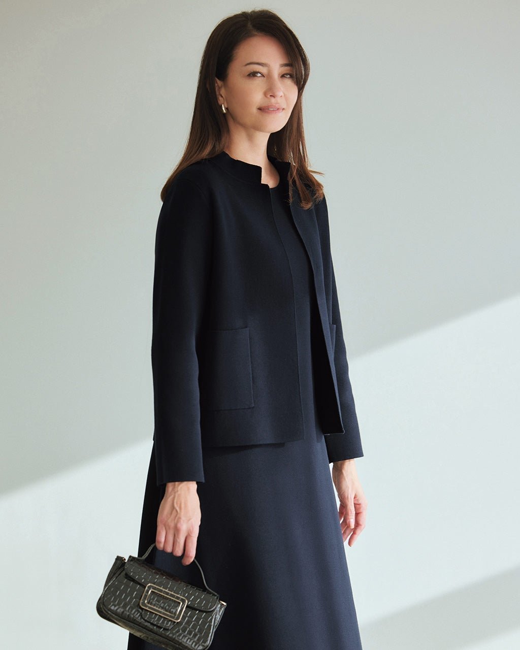 【ドゥクラッセ/DoCLASSE】のスタンドカラー・ニットジャケット インテリア・キッズ・メンズ・レディースファッション・服の通販 founy(ファニー) 　ファッション　Fashion　レディースファッション　Fashion for Women　アウター　Coat / Outerwear Collection　レディースジャケット・軽アウター　Jackets　カーディガン　Cardigan, Knitwear　ジャケット　Jacket, Outerwear　スタンド　Stand Collar, Upright Stand　セットアップ　Set-Up, Coordinated Outfit　セレモニー　Ceremony　エレガント 上品　Elegant　秋　Autumn　ミッドナイトブルー|ID: prp329100004350877 ipo3291000000036037481