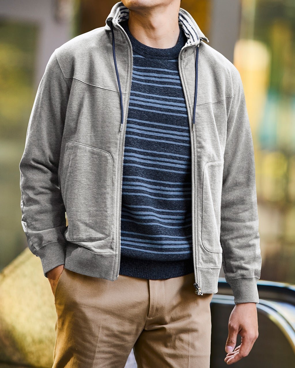 【ドゥクラッセ/DoCLASSE / MEN】の2WAYスウェットマリンパーカ インテリア・キッズ・メンズ・レディースファッション・服の通販 founy(ファニー) 　ファッション　Fashion　メンズファッション　MEN　インナー　Inner　カットソー　Cut And Sew　ジャケット　Jacket　スタンド　Stand　ベスト　Vest　ボーダー　Border　メンズ　Mens　杢グレー|ID: prp329100004350880 ipo3291000000030383735