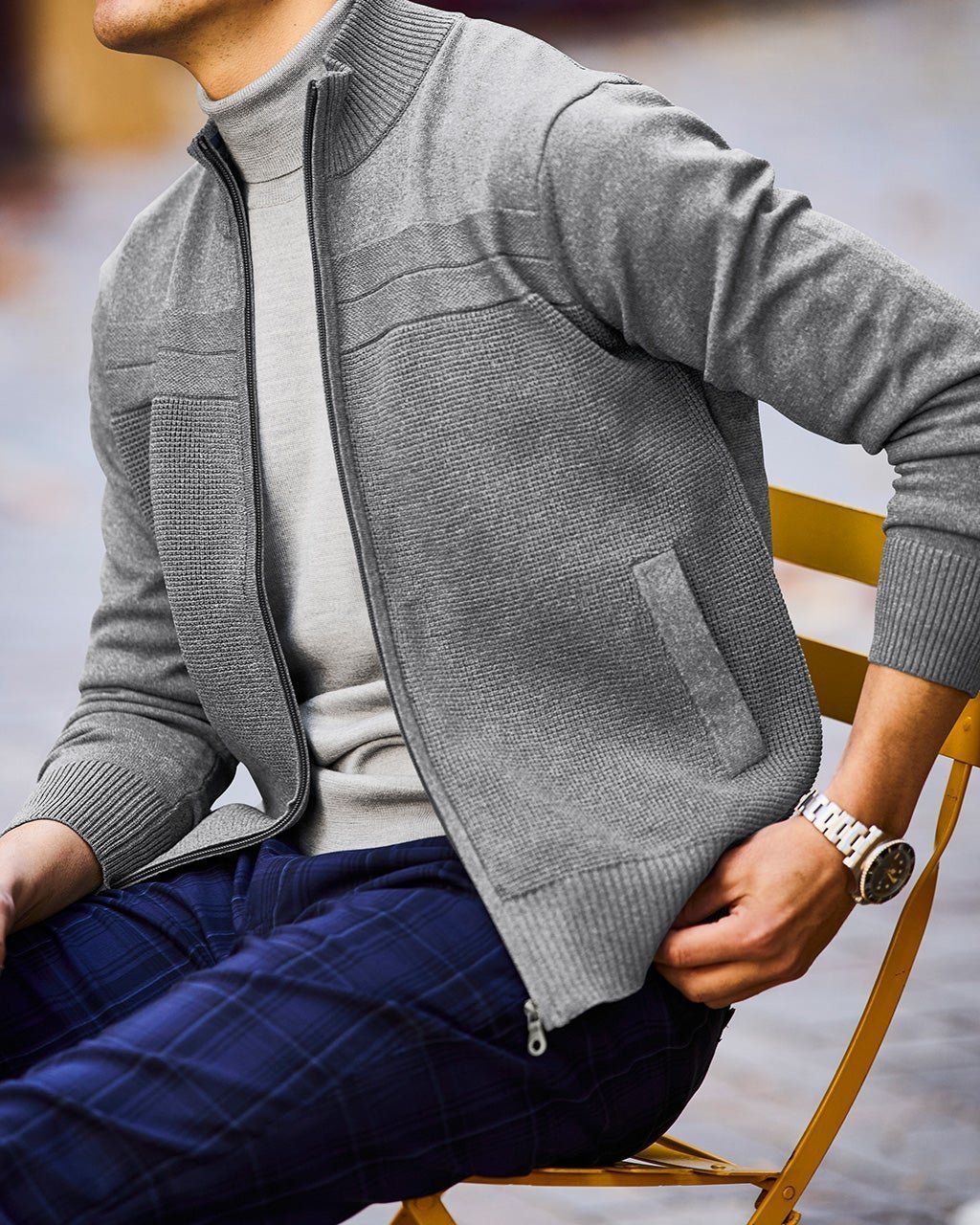 【ドゥクラッセ/DoCLASSE / MEN】の楽ケアジャガード編みフルジップ インテリア・キッズ・メンズ・レディースファッション・服の通販 founy(ファニー) 　ファッション　Fashion　メンズファッション　MEN　カットソー　Cut And Sew　ジャカード　Jacquard　ジャケット　Jacket　ストレッチ　Stretch　プリント　Print　ベスト　Vest　ベーシック　Basic　ボーダー　Border　メンズ　Mens　エレガント 上品　Elegant　軽量　Lightweight　グレー|ID: prp329100004350881 ipo3291000000030383742