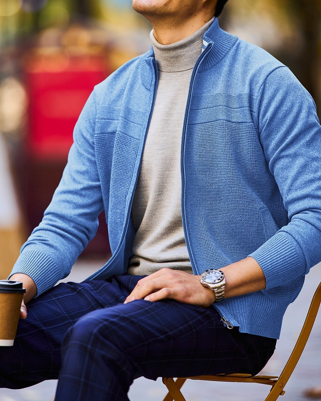 【ドゥクラッセ/DoCLASSE / MEN】の楽ケアジャガード編みフルジップ インテリア・キッズ・メンズ・レディースファッション・服の通販 founy(ファニー) 　ファッション　Fashion　メンズファッション　MEN　カットソー　Cut And Sew　ジャカード　Jacquard　ジャケット　Jacket　ストレッチ　Stretch　プリント　Print　ベスト　Vest　ベーシック　Basic　ボーダー　Border　メンズ　Mens　エレガント 上品　Elegant　軽量　Lightweight　サックス|ID: prp329100004350881 ipo3291000000030383744